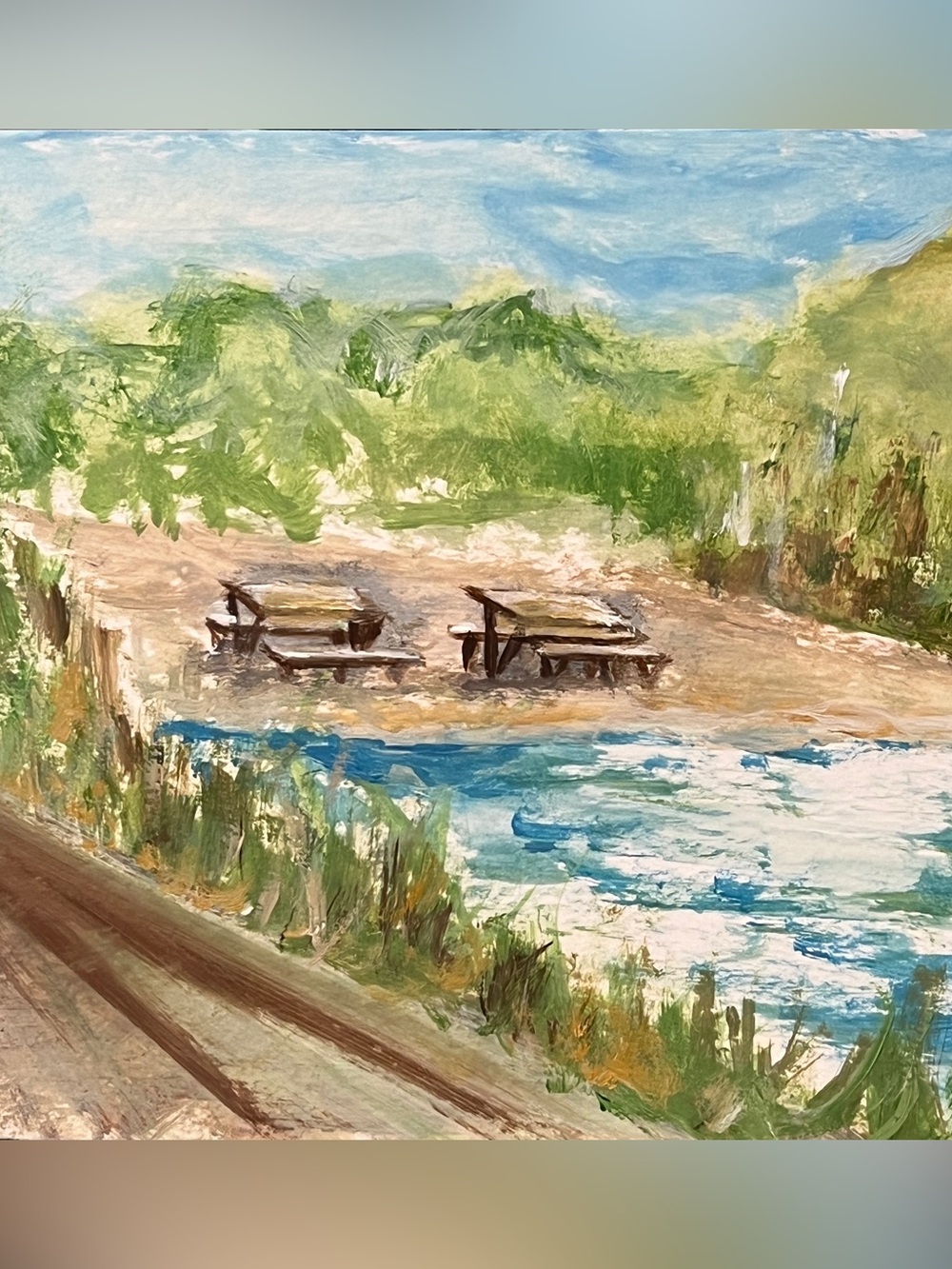 Original hand paint it picnic at the beach wall decor Art
